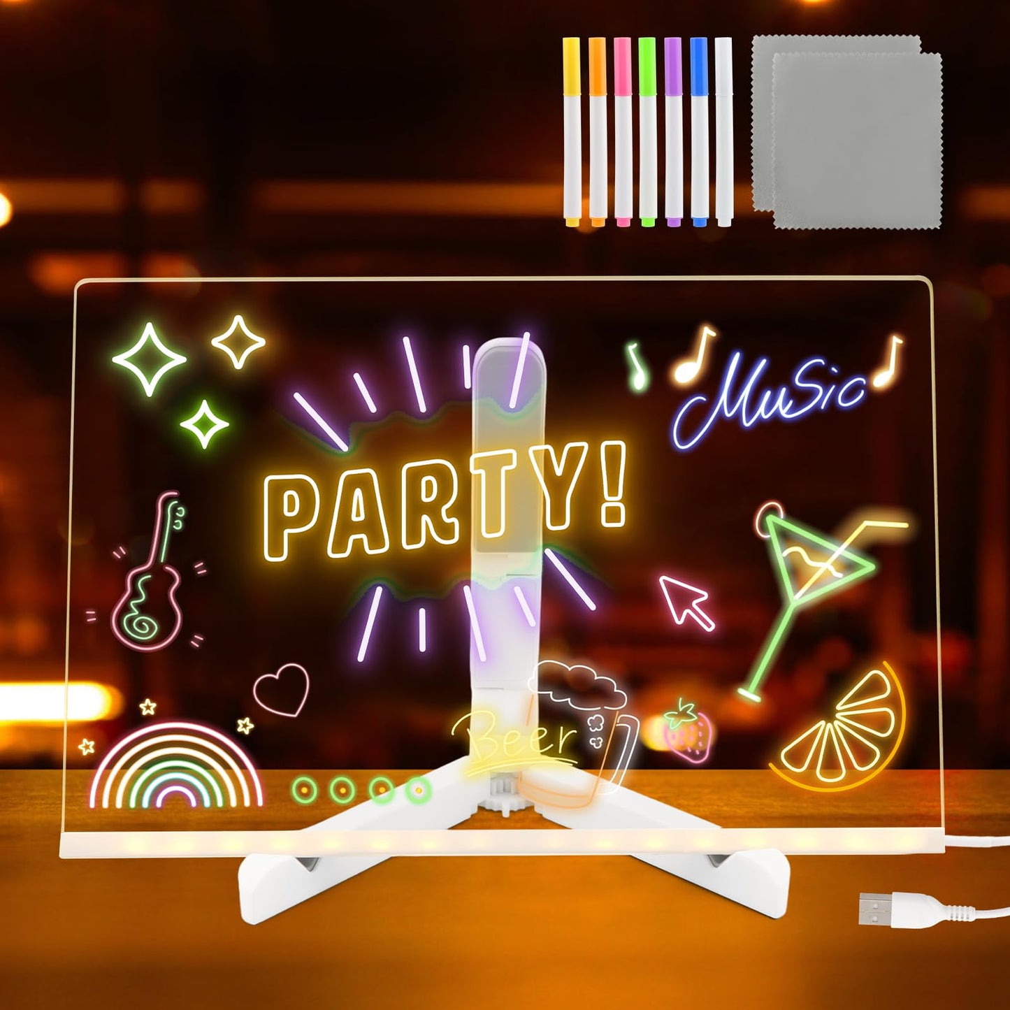 Pizarra acrilica led usb con marcadores
